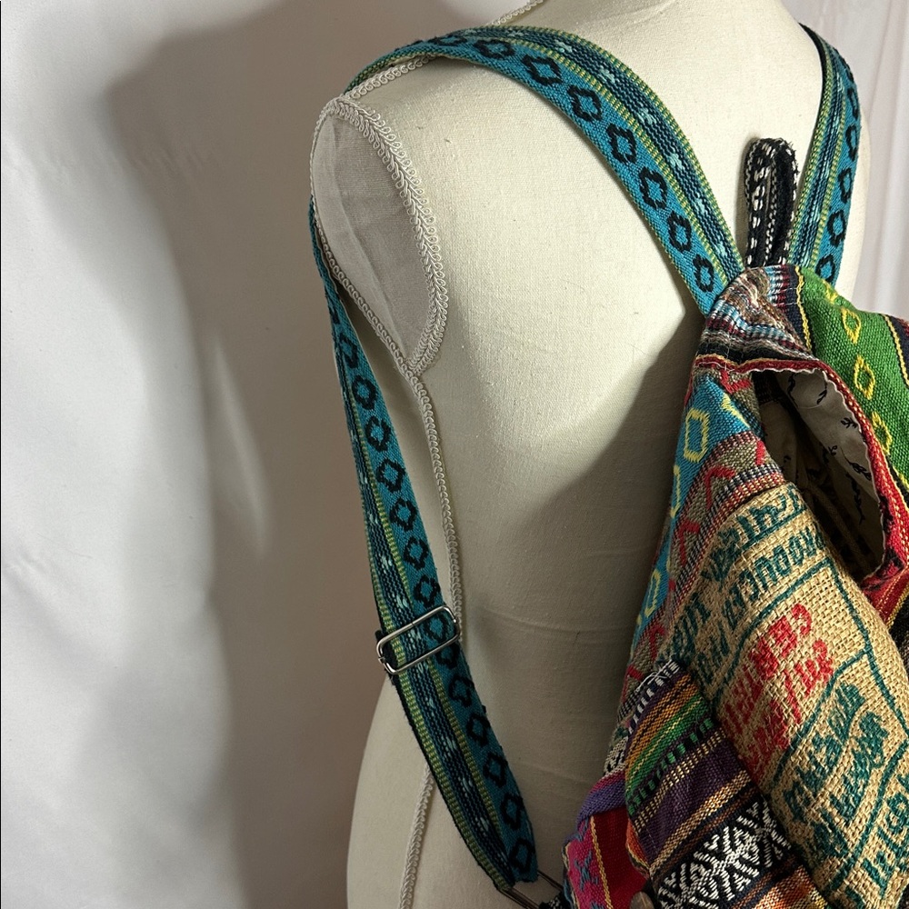 NWOT Rice Love Multicolor Handmade Drawstring Backpack - Picture 5 of 8